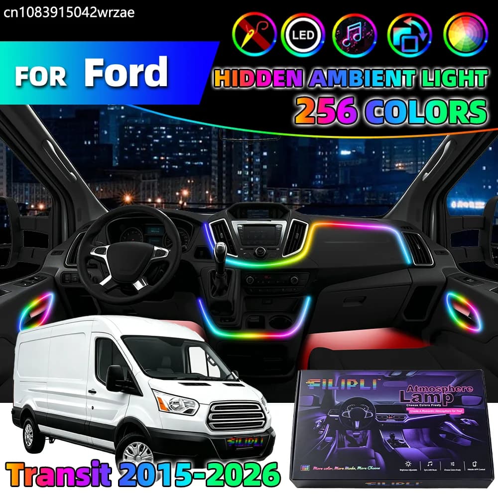 Kit Luci Ambientali per Interni Auto 14 in 1 per Ford Transit 2015-2026, Strisce LED con Controllo App