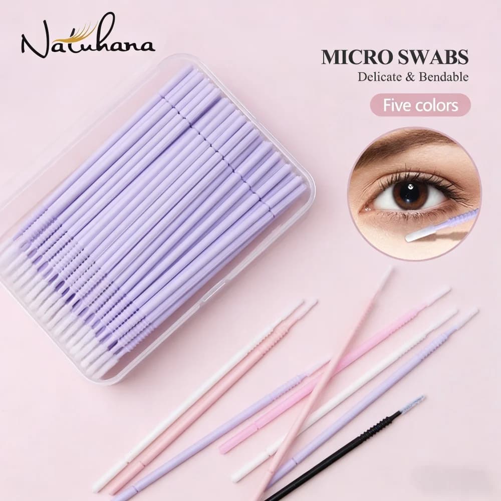 NATUHANA 100 Pezzi Microbrush per Pulizia Ciglia, Bastoncini di Cotone Individuali, Applicatori per Bellezza e Trucco, Strumenti per Rimozione e Pulizia