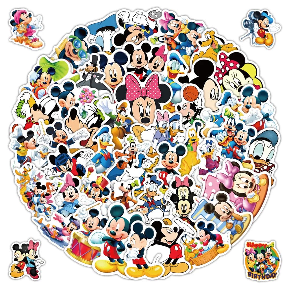 52 adesivi Disney classici con Topolino, Paperino e Minnie, simpatici adesivi a tema cartoni animati per fai da te, telefono, giocattoli per bambini, quaderni e decorazioni.