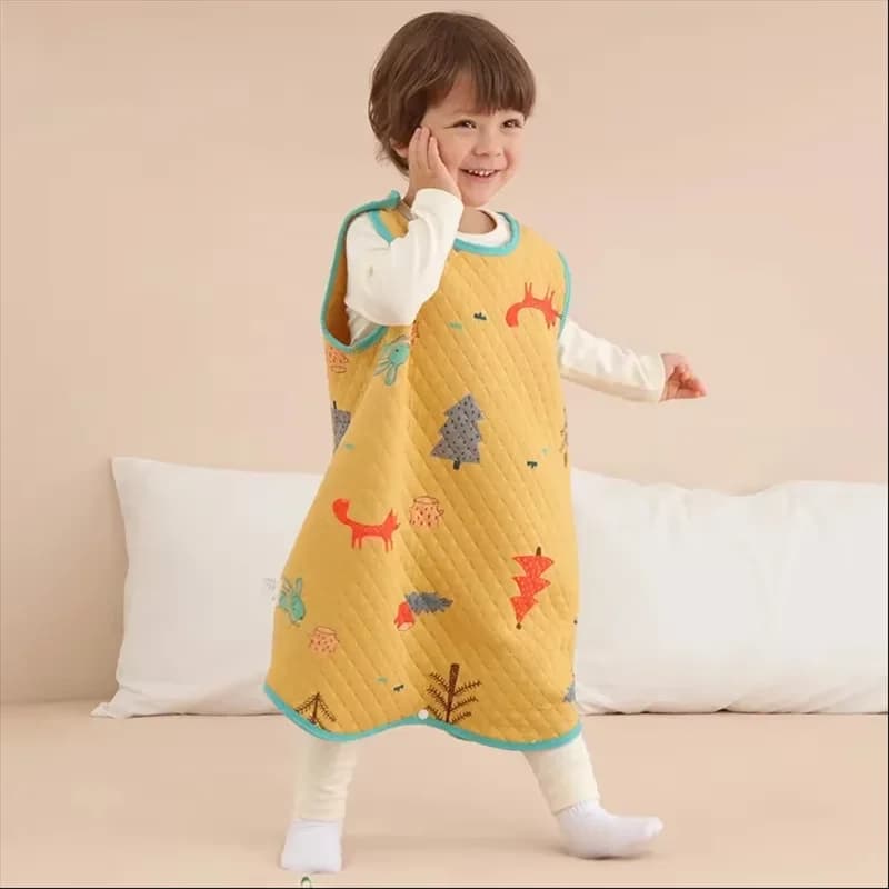 Baby's Pure Cotton Sleeping Bag Warm Sleeveless Vest Pajamas Baby Anti Kick Sleeping Bag Spring Thin Belly Protecting Pajamas