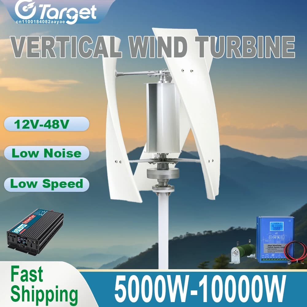 Wind Turbine Generator Vertical Axis Free Energy Wind Power Windmill Home Appliance with Hybrid MPPT Charger Inverter Camping