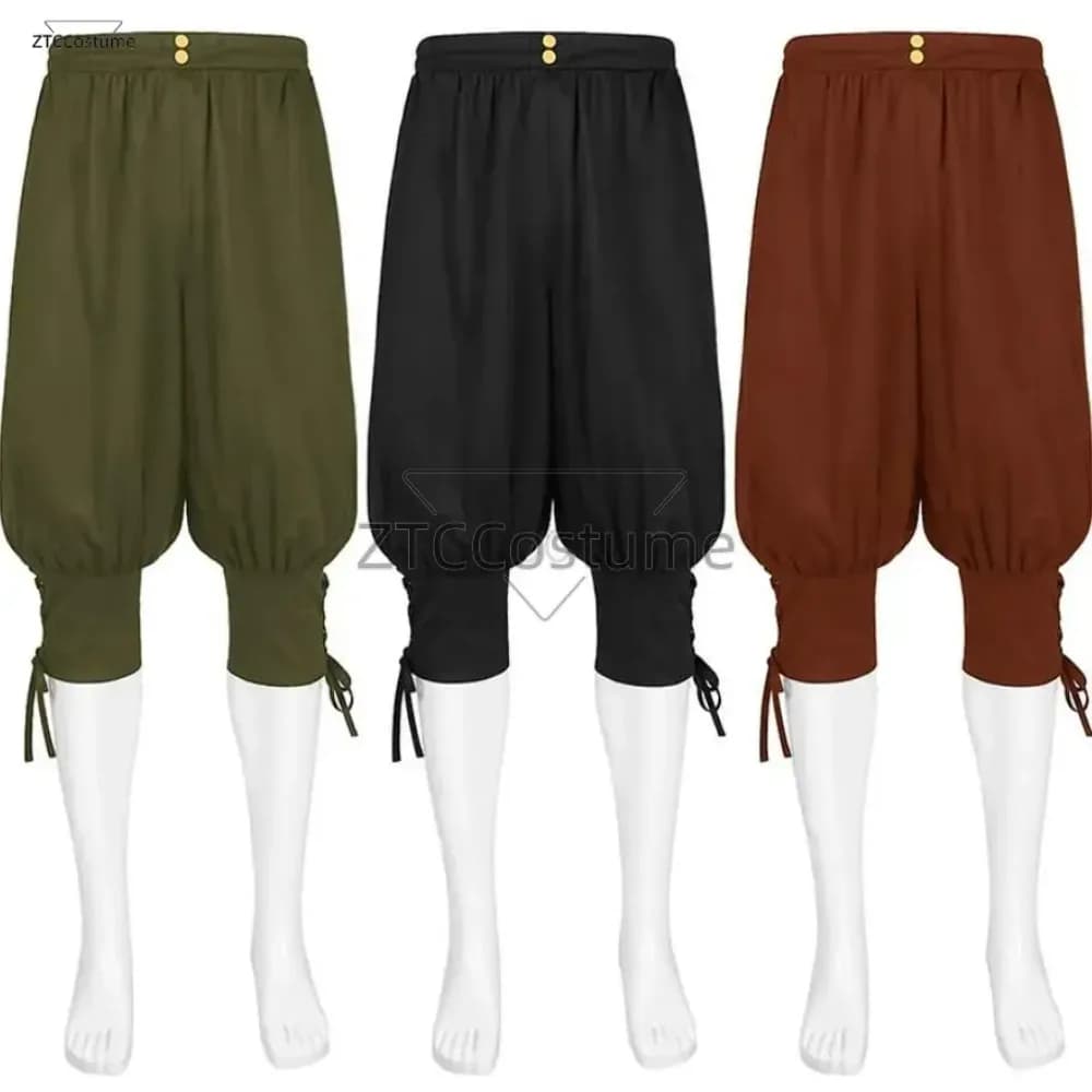 Viking Medieval Pirate Short Pants for Adult Men Thin Celtic Costume Wide Leggings Pants with Belt for Viking Navigator Legs