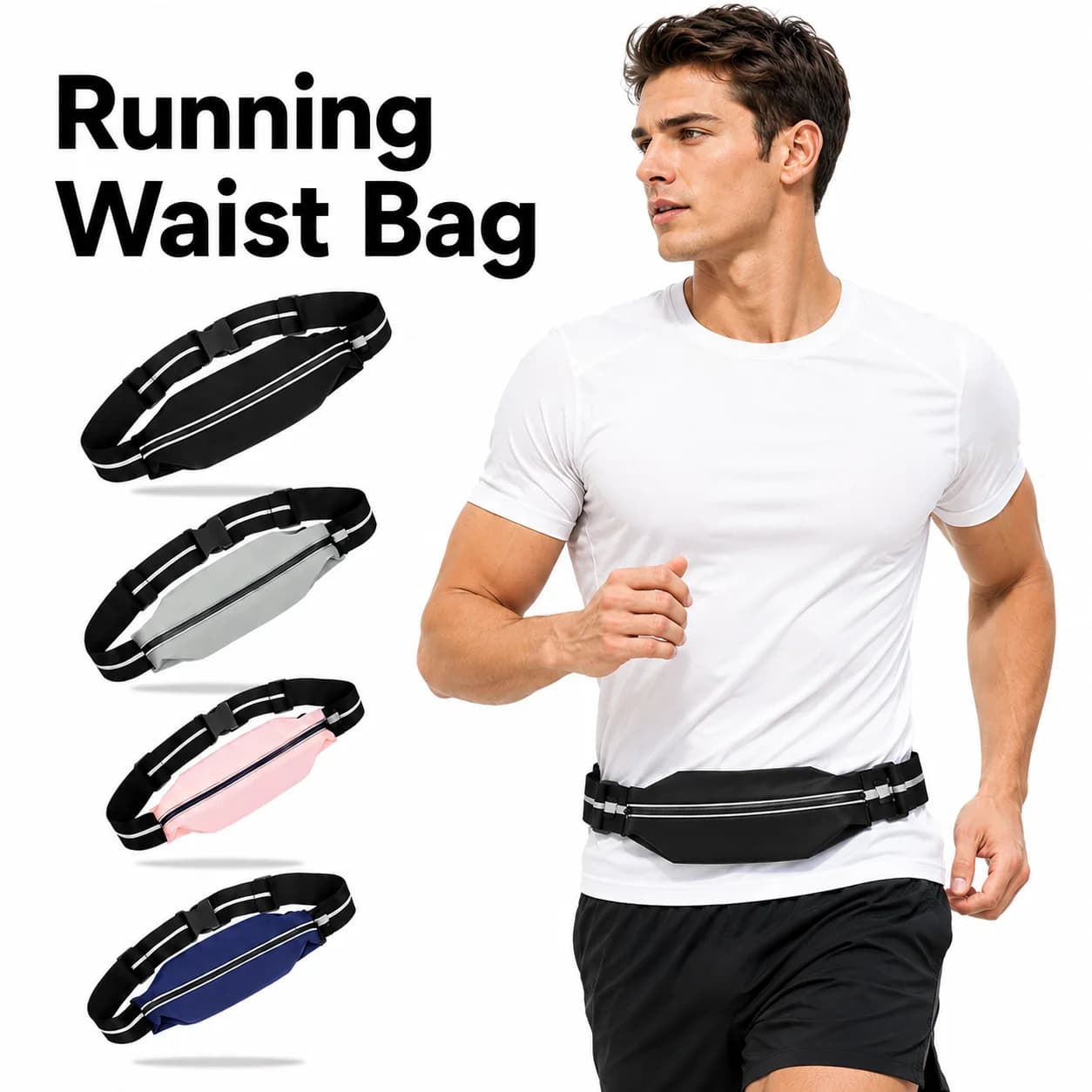 Running Waist Pack Polyester Lightweight Reflective Adjustable Belt Phone Holder for Jogging Fitness Travel Outdoor Sports Use