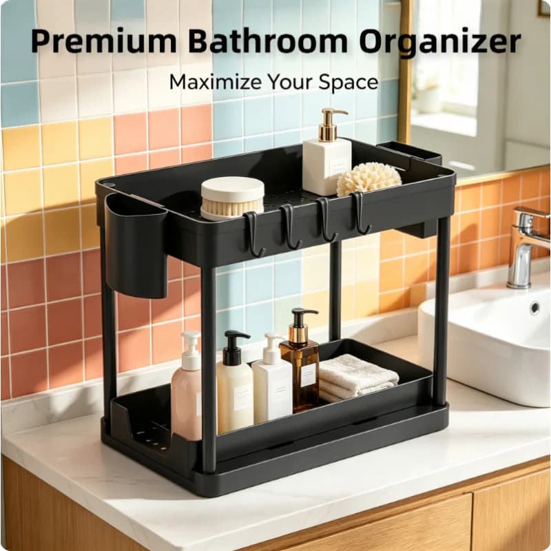 Organizzatore Sottolavello a 2 Livelli con Cassetti Estraibili per Cucina, Bagno, Dispensa, Lavanderia, Scaffale per Armadio, 1 Pezzo