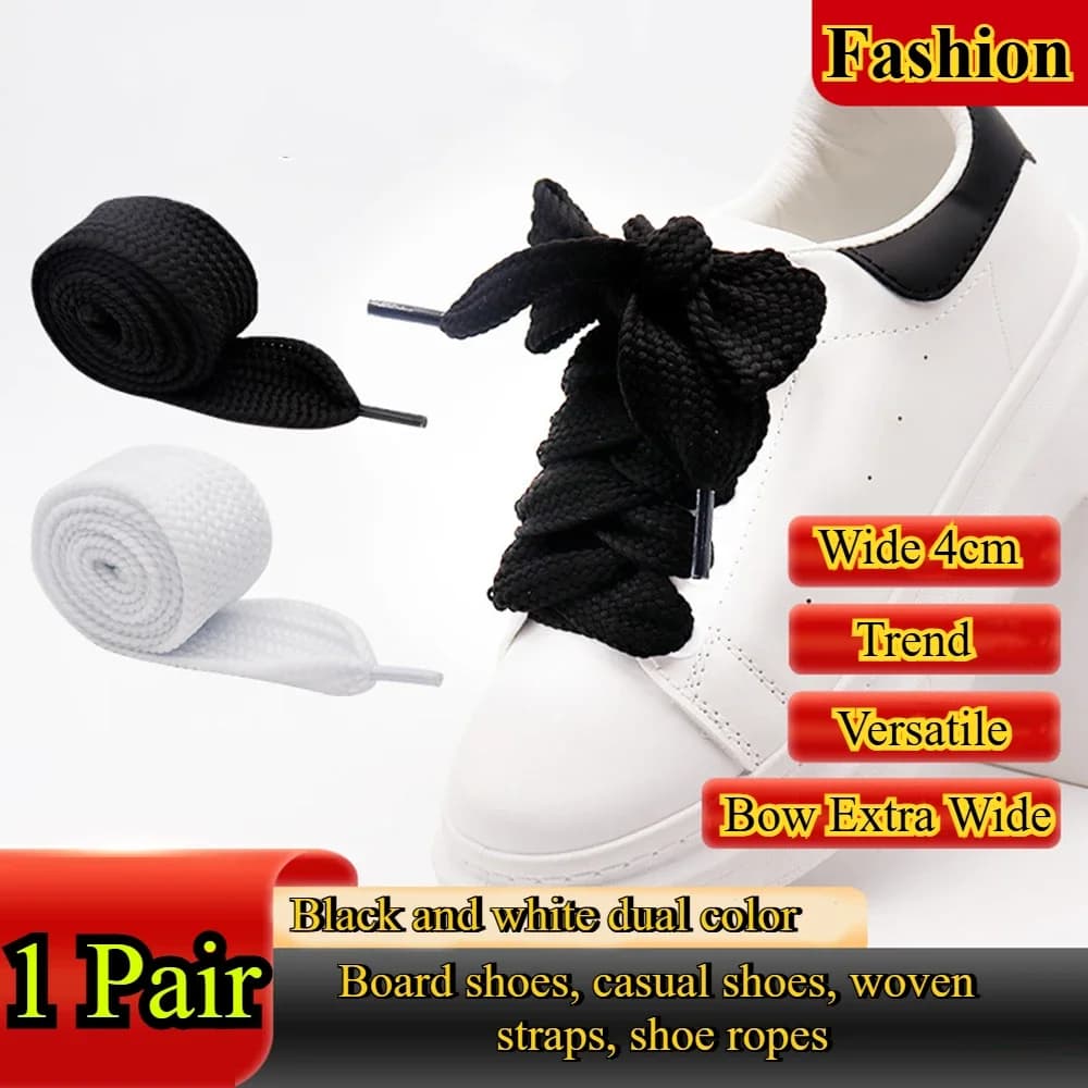Black White Flat Shoelaces Sneakers Shoelaces Wide Flat Plush Towel Sneakers Shoelaces Brand Design for Women Casual Shoestring