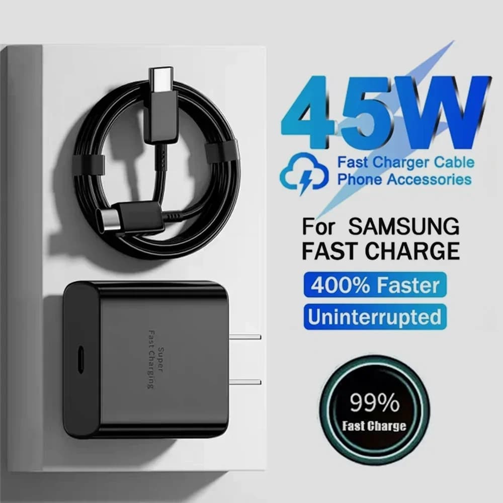 Caricabatterie rapido USB-C PD da 45 W per Samsung S20 S21 FE S22 S23 S24 Nota 20 A14 A15 A25 A53 A54 Cavo 5A a ricarica super veloce doppio tipo C