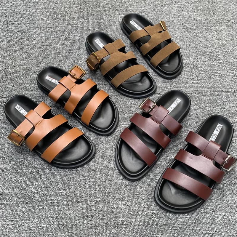 Comfortable Faionable Summer Cross-Border Open-Toe Sandals Metal Bule Slippers Casual Sle Low Heel Thi Bot Rubber