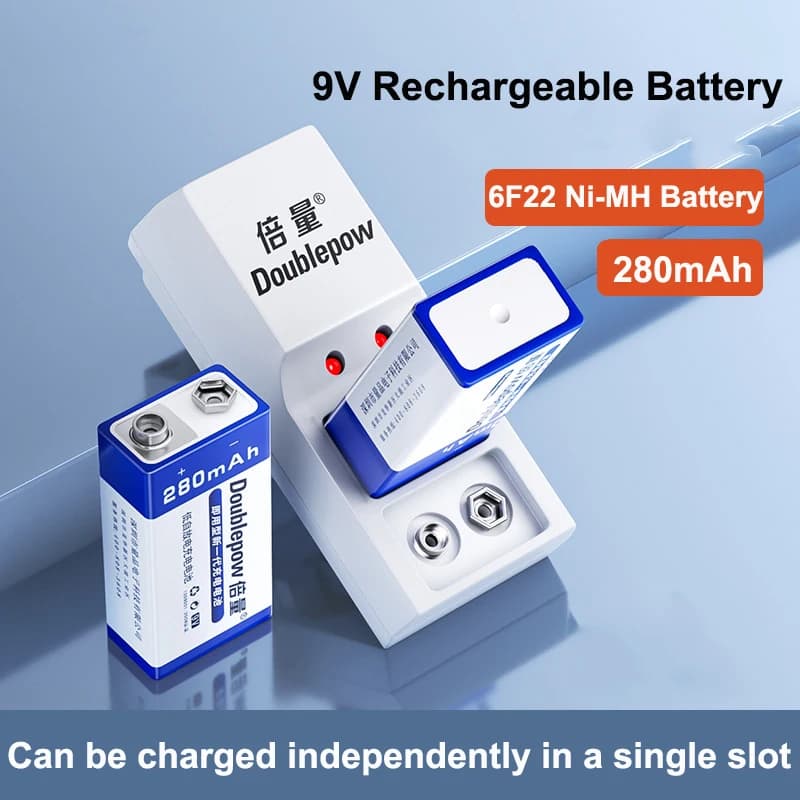 Batteria 6F22 9V Ni-MH Ricaricabile con Caricabatterie per Multimetro, Rilevatore di Fumo, Metal Detector, Microfono, Giocattoli, Telecomando