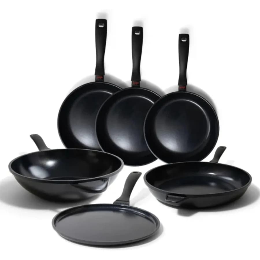 Energy 6Piece Ceramic Nonstick Frying Pan Set PFAS PTFEFree 8" 9.5" 11" Fry Pans 12" Wok + 11" Crepe Pan StayCool Handles Induc