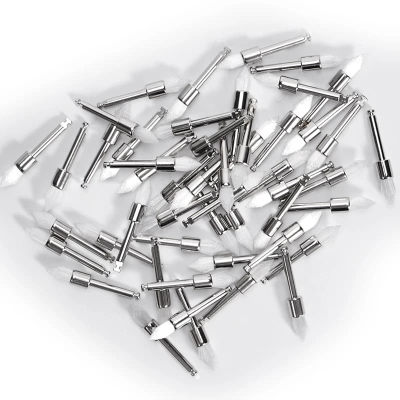 50 pz Spazzola per lucidatura dentale Spazzole per profilassi Setole di nylon Lucidatore piatto in gomma Pulizia orale Accessori per sbiancamento dei denti