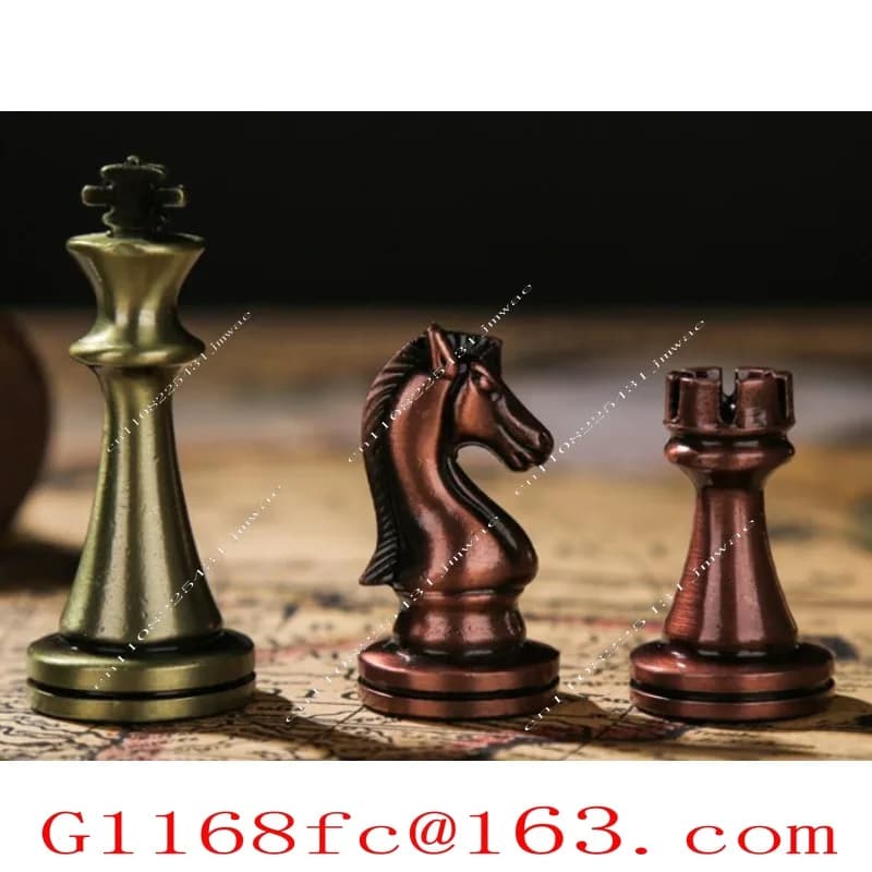 Chess Metal Gift Box Set Wooden Folding Chessboard Model Room Ornament