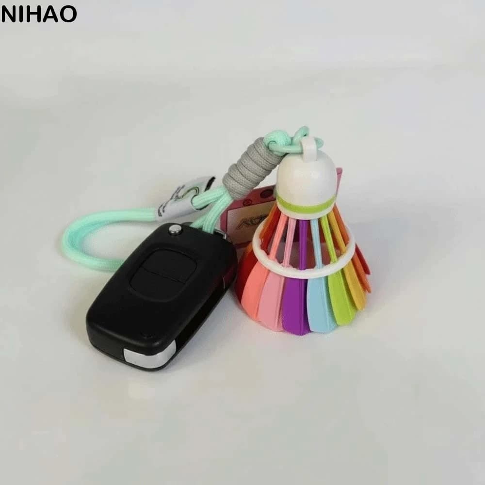Portachiavi a Forma di Racchetta da Badminton Arcobaleno, Ciondolo Creativo per Borsa da Badminton con Cordino, Anello Portachiavi 3D Divertente