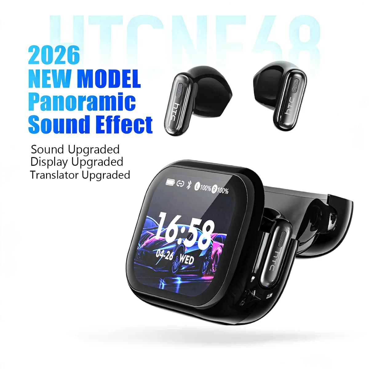 Auricolari wireless con schermo HD Auricolari musicali Bluetooth HTC NE68 150 lingue Durata della batteria di 30 ore Audio chiaro Comodo da indossare