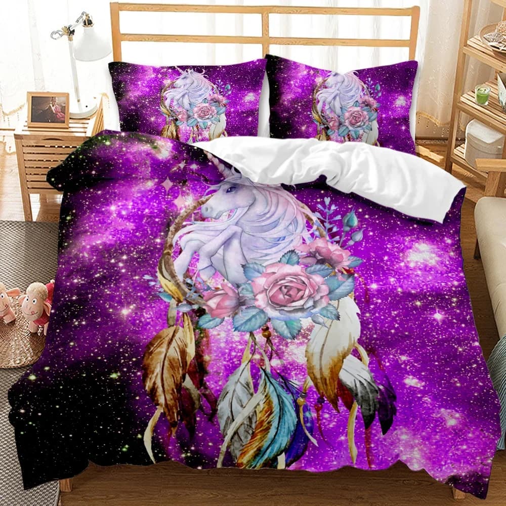 Dream Catcher Duvet Cover Set White Horse Forest Dream Catcher Blue Bedding Set Double Queen King Size Polyester Qulit Cover