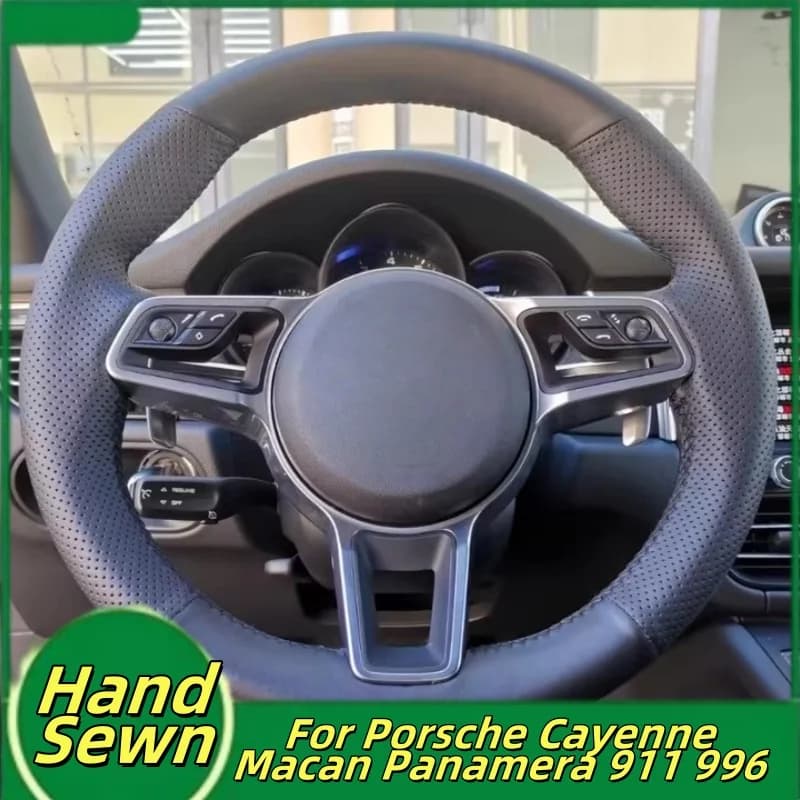 Coprivolante per auto cucito a mano in pelle microfibra per Porsche Cayenne Macan Panamera 911 996 Accessori interni per auto