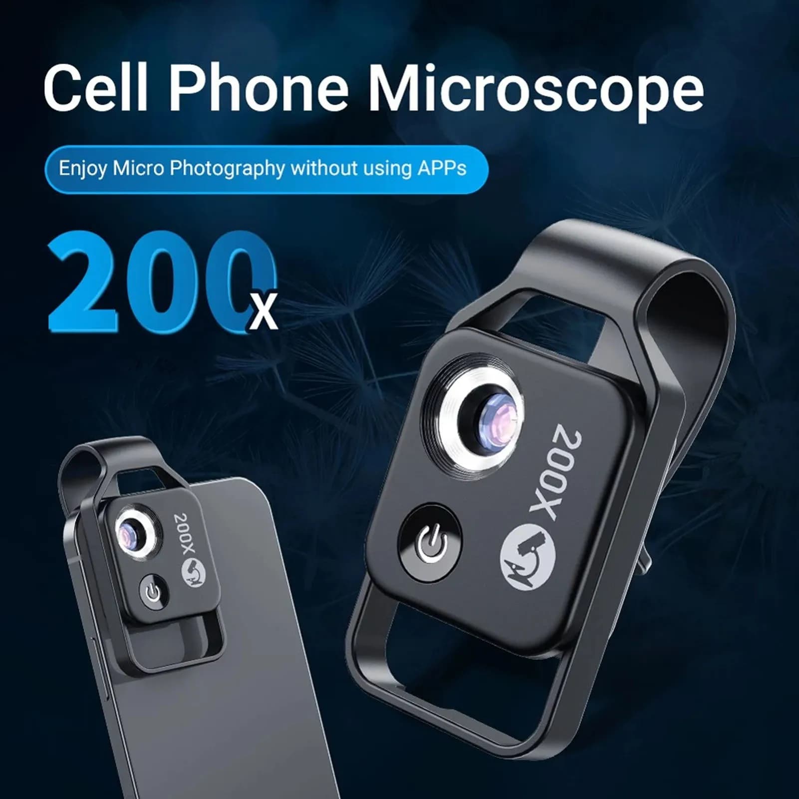 Mini microscopio tascabile per telefono con zoom 200X con obiettivo CPL Luce a LED Obiettivo esterno per telefono cellulare Fotocamera per microscopio per telefono portatile