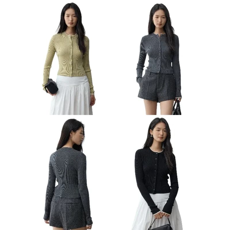 Cardigan Corto Slim in Lana Ultrafine a Due Pezzi Effetto Finto per Ragazze ~ 18 Aghi Tedeschi BY