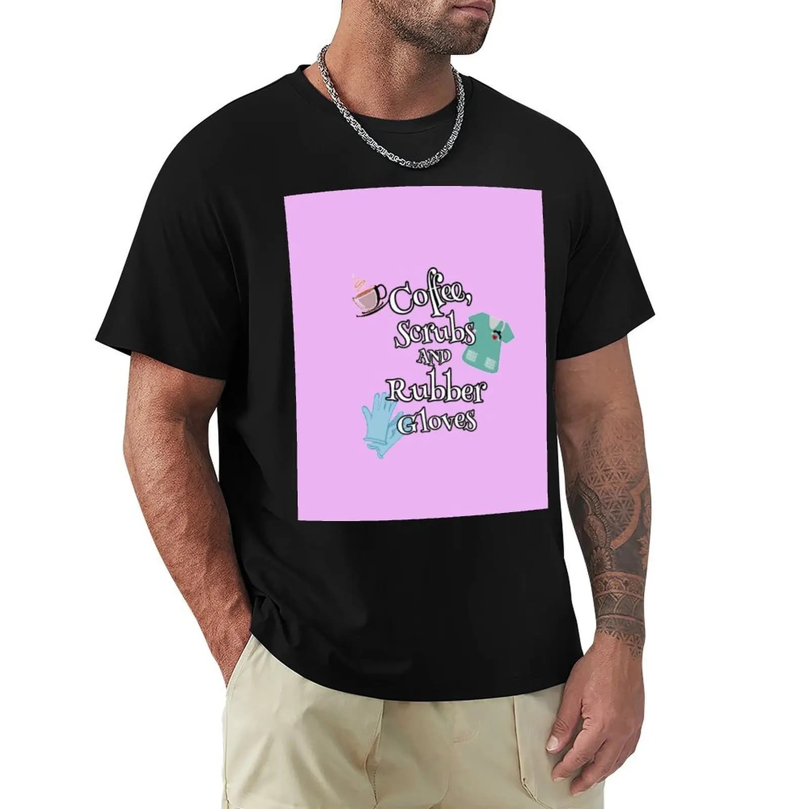 T-shirt Coffee, Scrubs and Rubber Gloves - Design by UMD T-shirt da palestra per persone alte e robuste