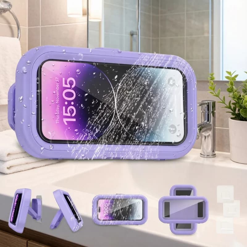 Waterproof Shower Phone Holder, Adjustable Rotating Telescoping Wall Mount for Bathroom & Kitchen, Universal Bracket Stand