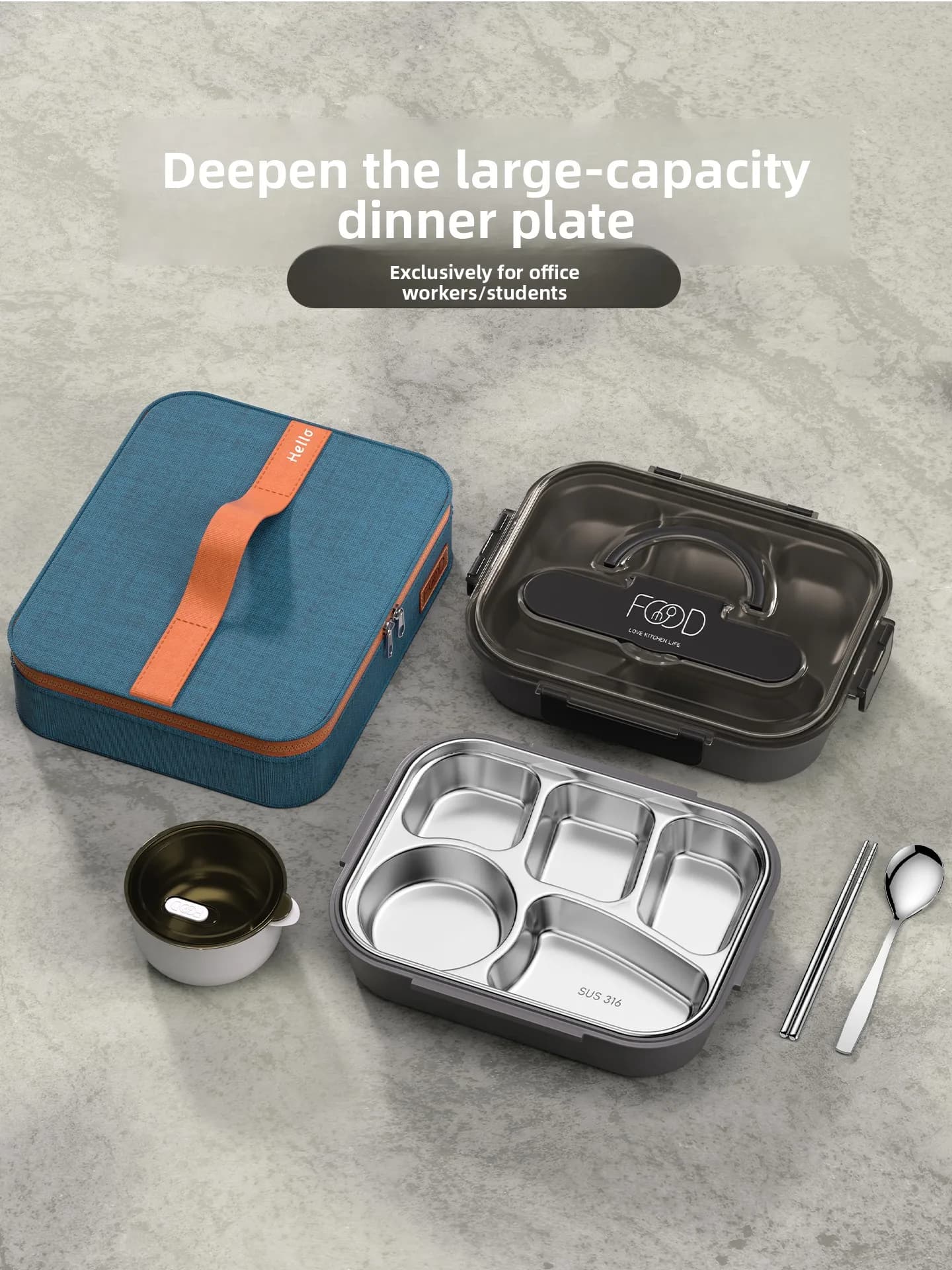 Contenitore Termico per Pranzo in Acciaio Inox, Scatola per Pasti Dedicata agli Studenti delle Scuole Elementari, Scaldavivande Antibatterico Quadrato