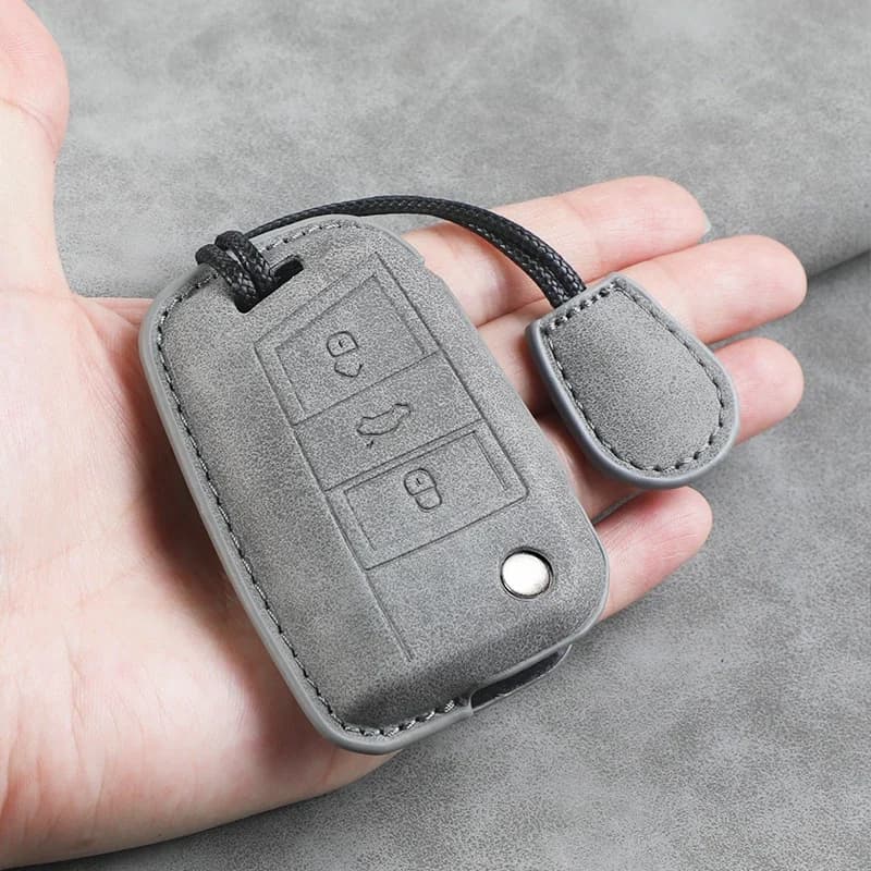 Per VW Volkswagen Polo Golf Passat Beetle Tiguan Skoda Octavia Kodiaq Seat Leon Altea - Custodia Protettiva in Pelle per Chiave Auto con Funzione Keyless