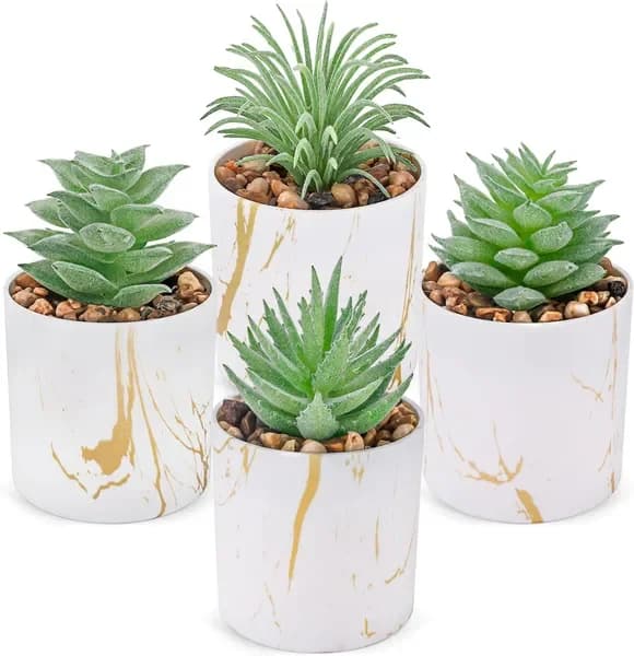Set of 4 Artificial Succulent Plants for Desk Accessories and Home Decoration (Green)