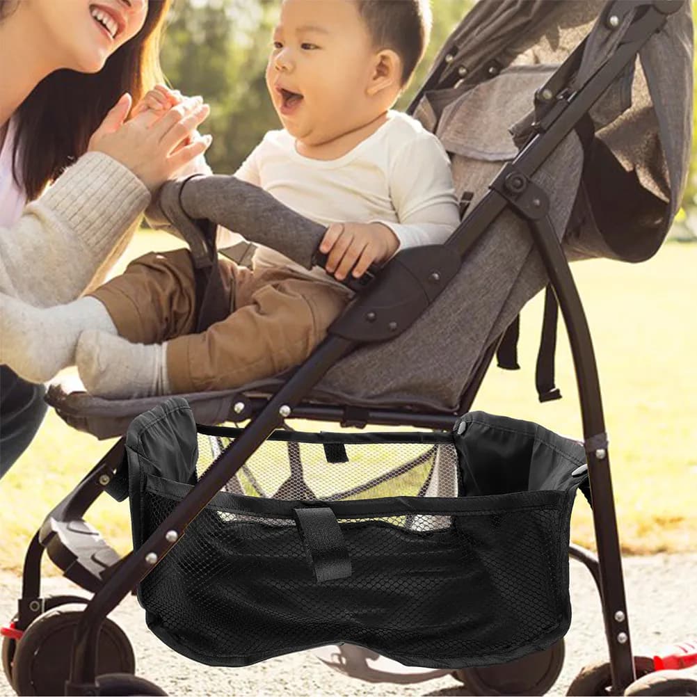 Set di 3 Cestini Portaoggetti Universali per Passeggino, Borsa a Rete in Tessuto Oxford, Accessorio da Viaggio per Passeggino