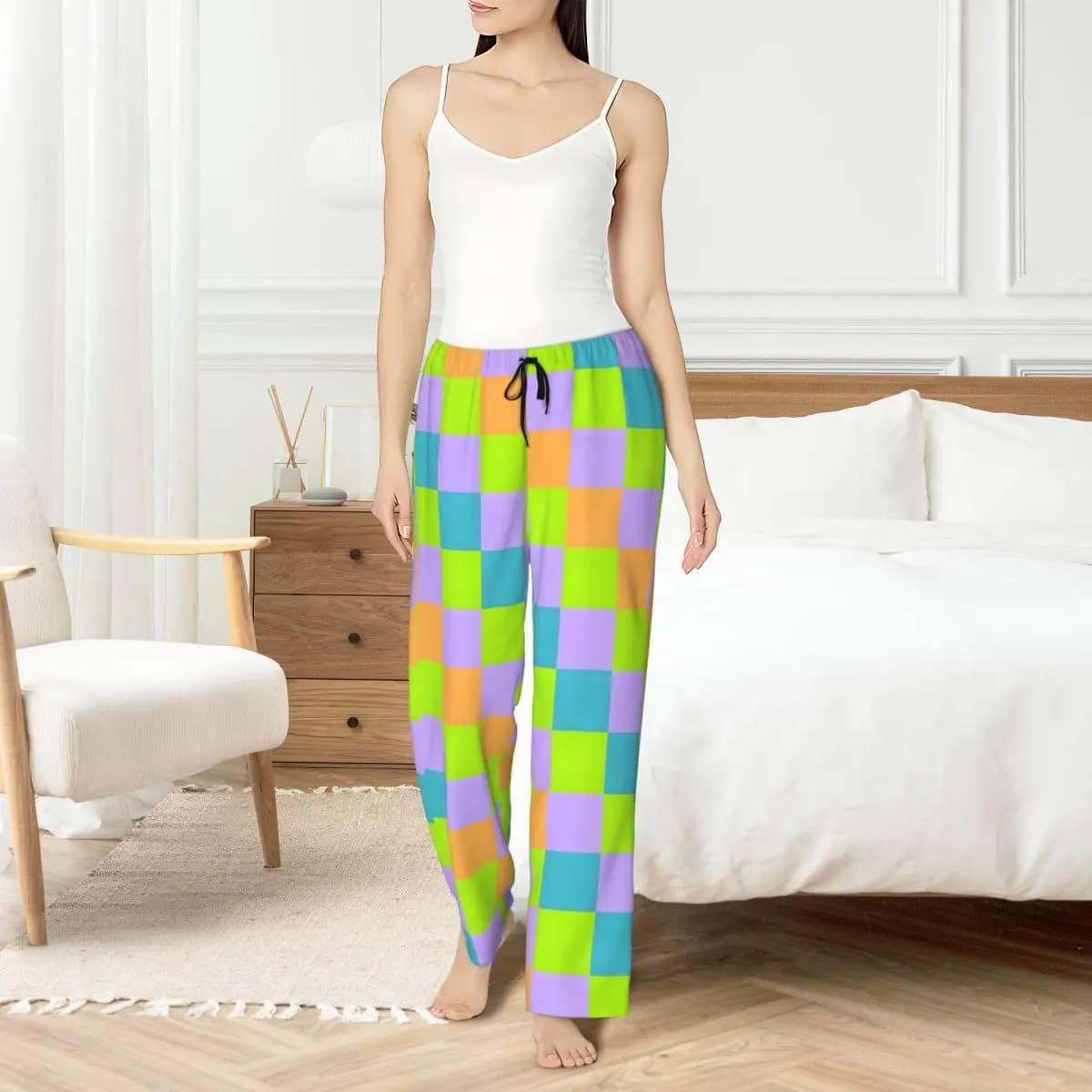 Square pyjamas pants with custom print Women's night pants with colored print with pockets