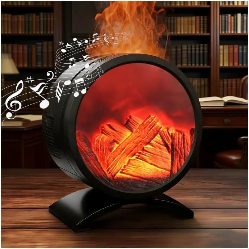 3D Simulation Fireplace Flame Atomizing Aroma Diffuser Bluetooth Speaker Small Smart Wood Grain Essential Oil Humidifier