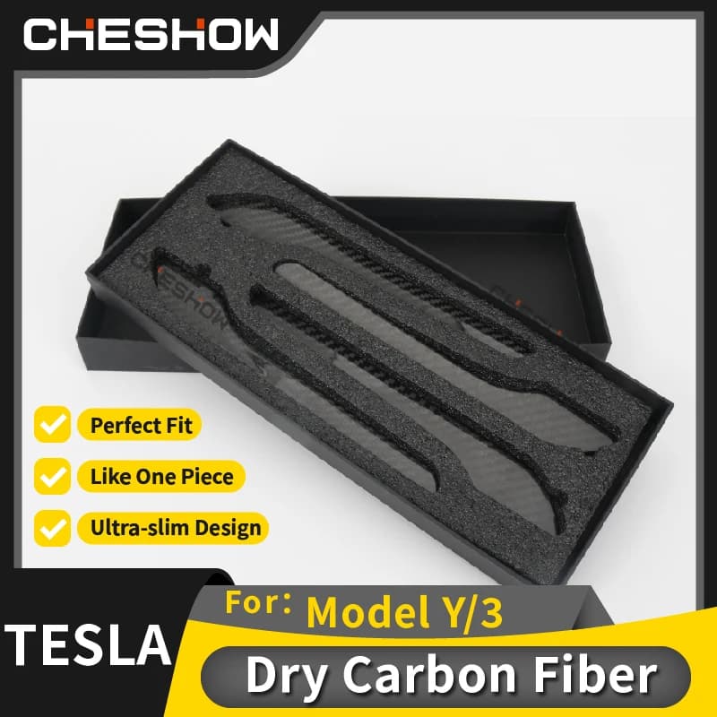 Genuine Dry Carbon Fiber Door Handle Cover Exterior Trim With Camera Hole for Tesla Model 3 Model Y 2019-2026