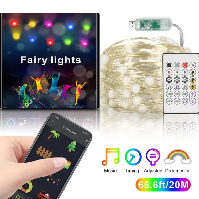 Luci della stringa leggiadramente dell'albero di Natale a LED intelligente USB 20m 132LED RGB Alexa sincronizzazione musicale ghirlanda remota per la decorazione esterna di Capodanno