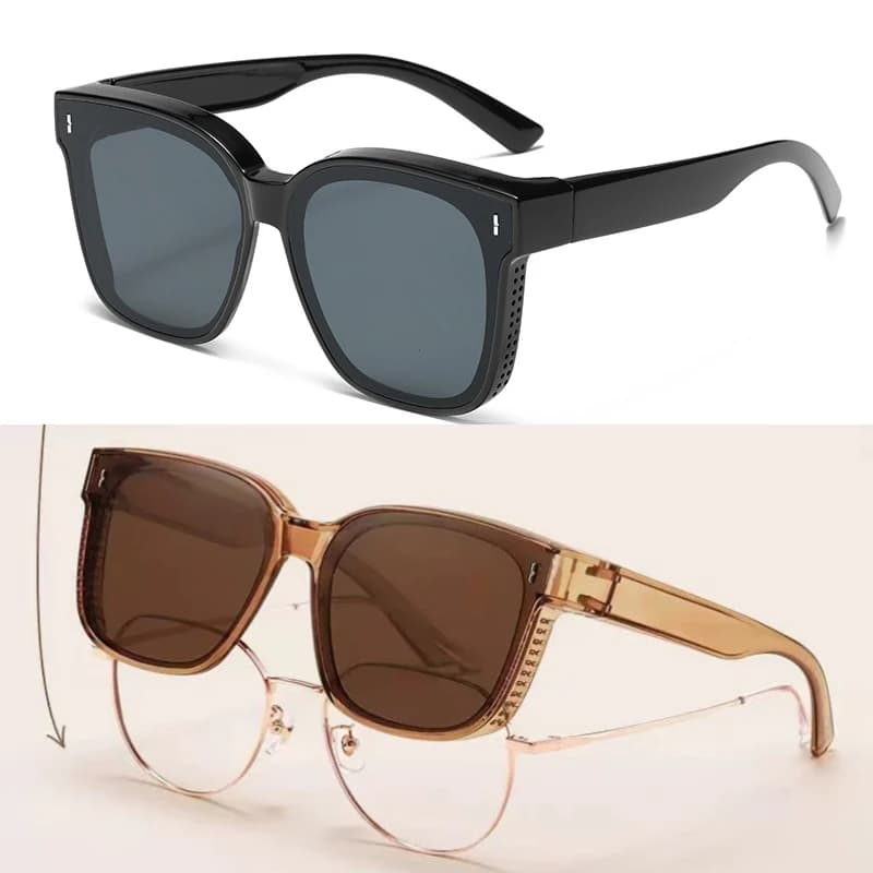 Occhiali da sole polarizzati quadrati alla moda Copri occhiali da vista miopia Occhiali da guida da pesca vintage portatili da uomo e da donna