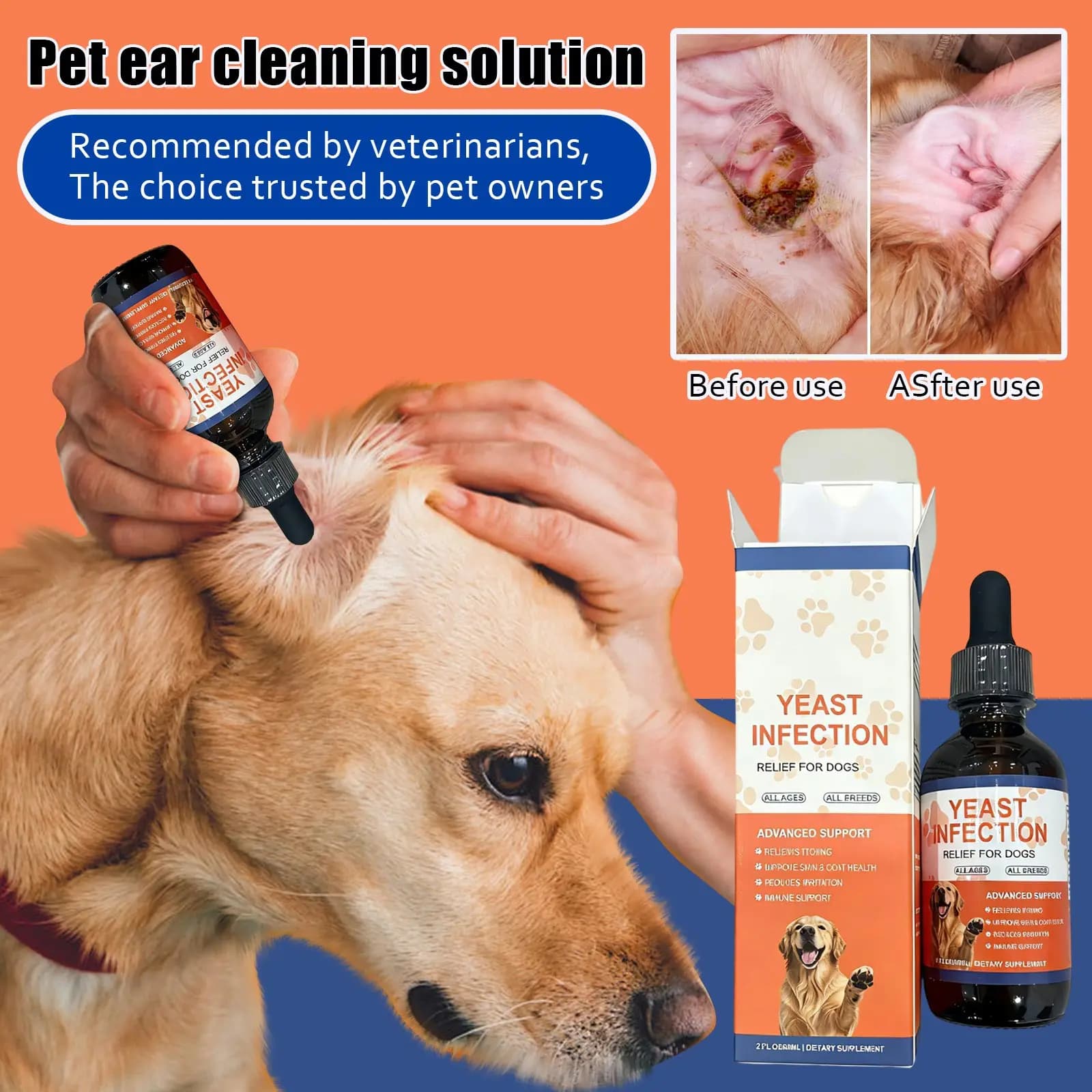Cleaning Drops for Home Animal Earrings, Liquid Vitamin Drops Set, Daily Ear Care Solution with Multivitamin Supplement for Dog Health