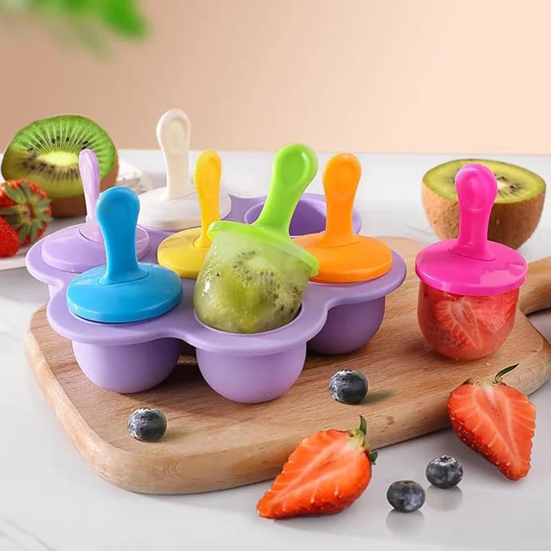 Stampo in Silicone per Gelati con 7 Fori, per Fai-da-Te, per Palline di Gelato e Ghiaccioli, Accessorio da Cucina per Frullati di Frutta per Bambini