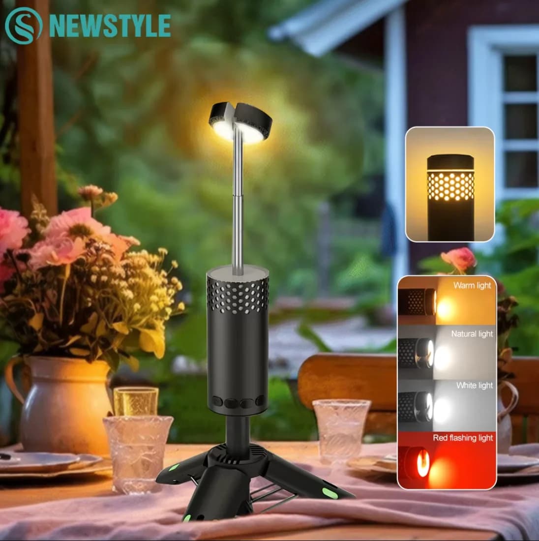 Lampada da Campeggio Ricaricabile 10000mAh, Torcia Telescopica Portatile con Treppiede, Luce d'Emergenza per Tenda, Lampada da Tavolo Dimmerabile per Esterni