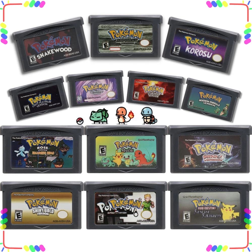 Pokemon GBA Game Cartridge 32 Bit Video Game Console Cards Series My Ass Liquid Crystal Ashgray Moemon Emerald Snakewood for GBA
