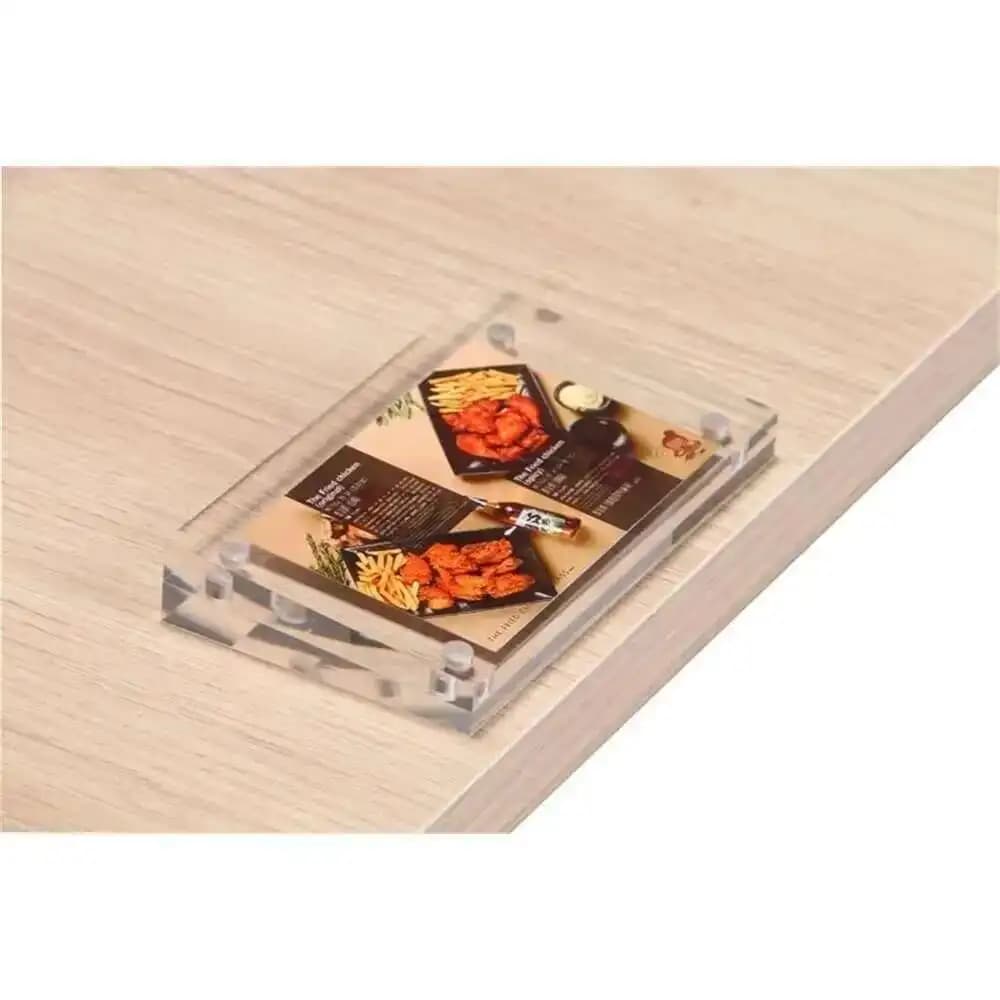 10 pezzi di blocco trapezoidale in acrilico, cornice per foto, cartellino del prezzo, etichetta, elenco carta, clip, espositore magnetico per biglietti da visita