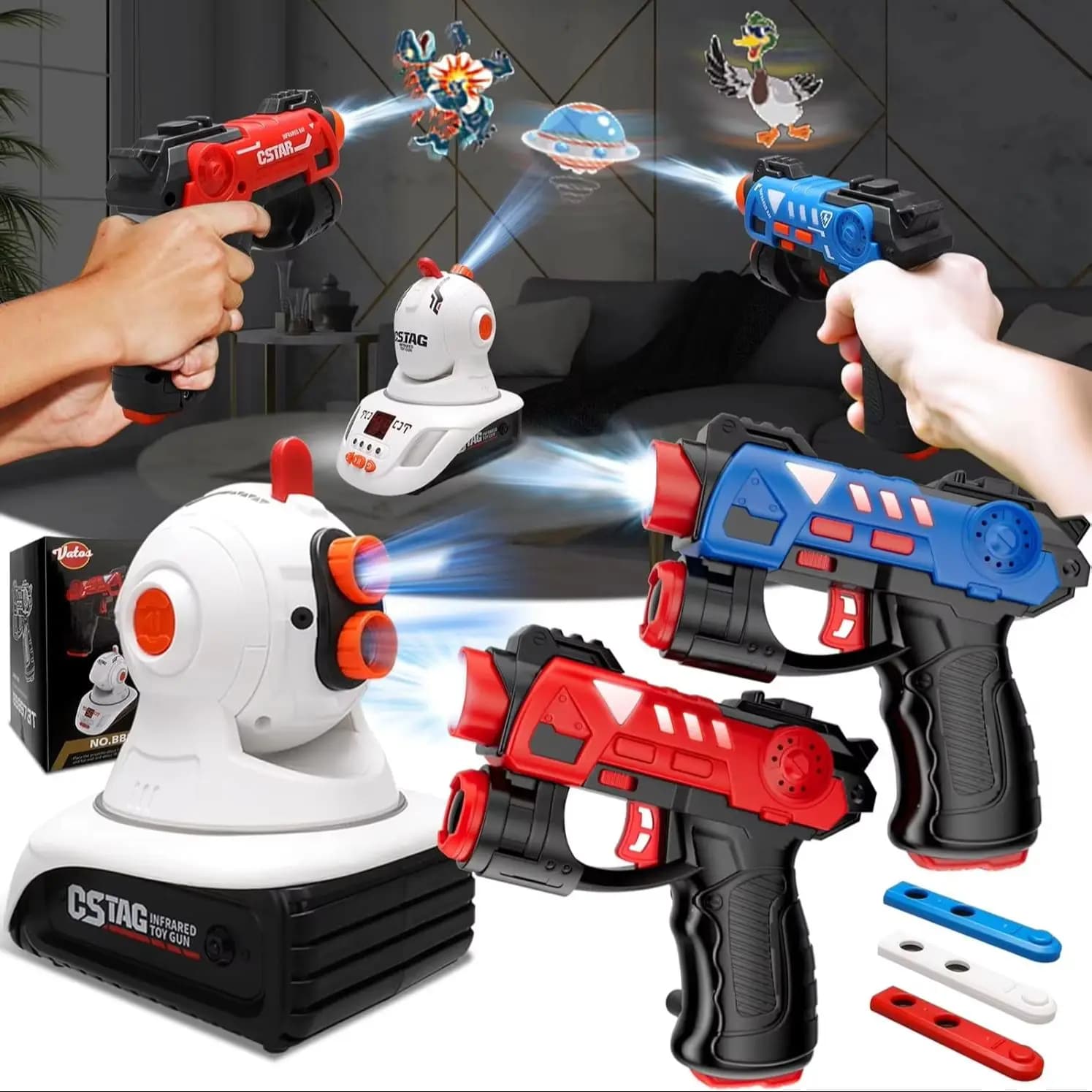 VATOS Proiettore di etichette laser a infrarossi Anatra Caccioni Gioco di tiro 2 Giocatori Cstag Pistole Giocattolo Gioco da interni per bambini Ragazzi Ragazza Regalo