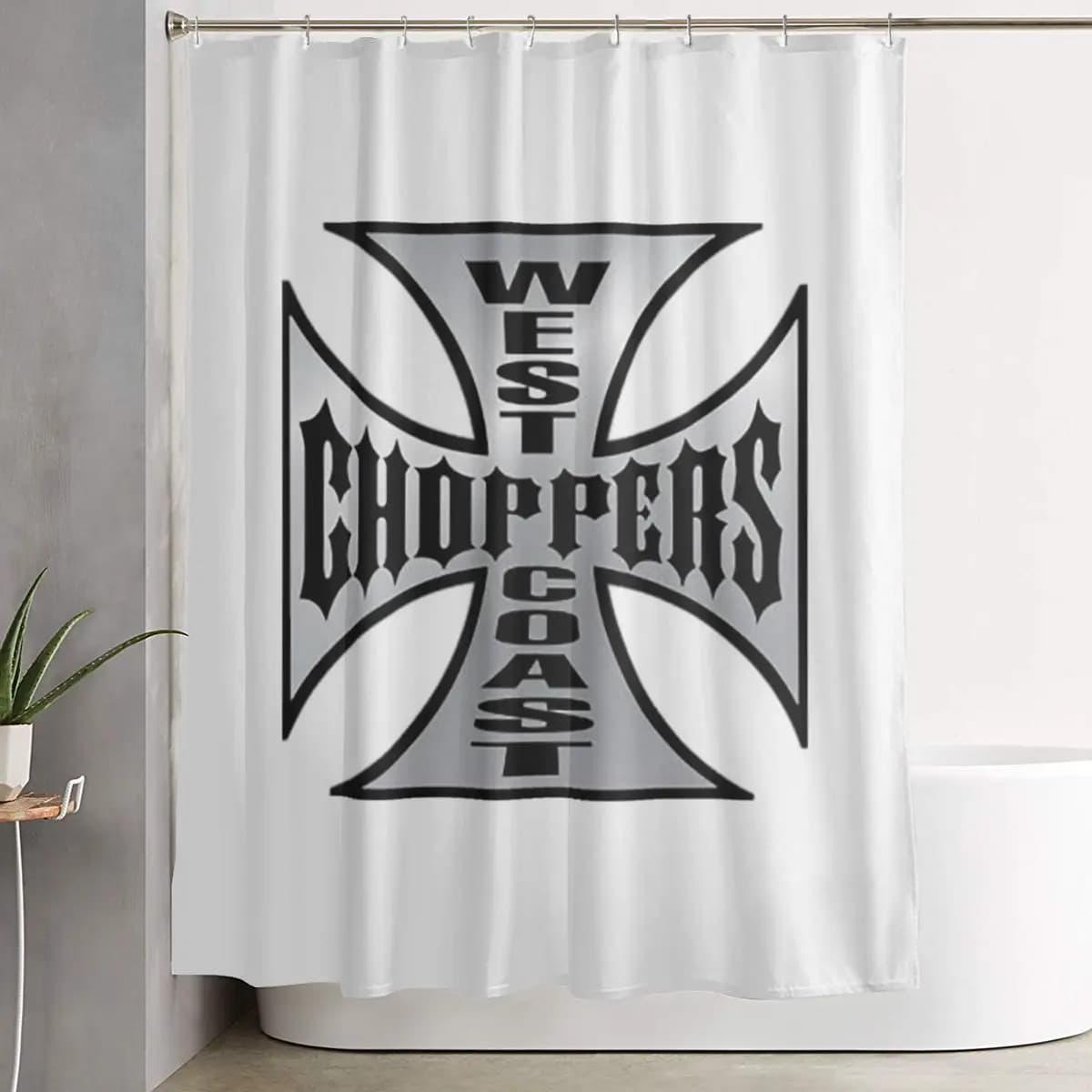 Tenda da doccia personalizzata West Coast Iron Cross Choppers, tende da bagno impermeabili in poliestere con ganci