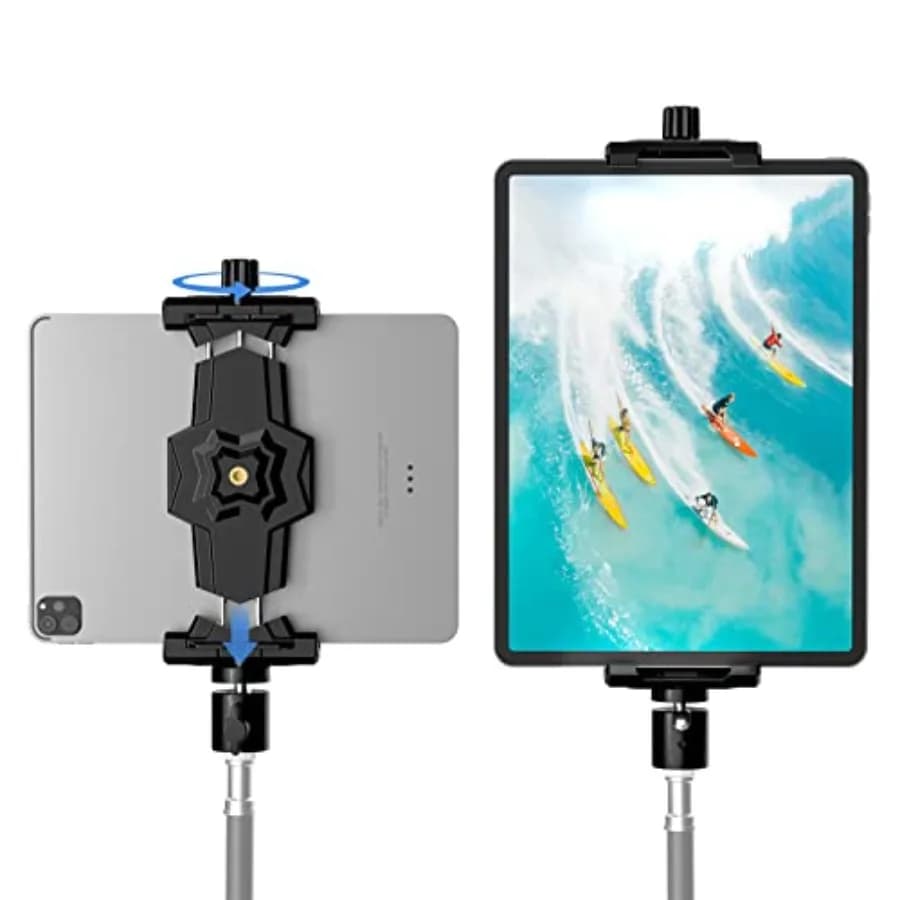 Adattatore per treppiede per iPad e telefono con testa a sfera, supporto per iPad per treppiede, morsetto per tablet ruotabile a 360°, compatibile con iPad Pro 12.9 A