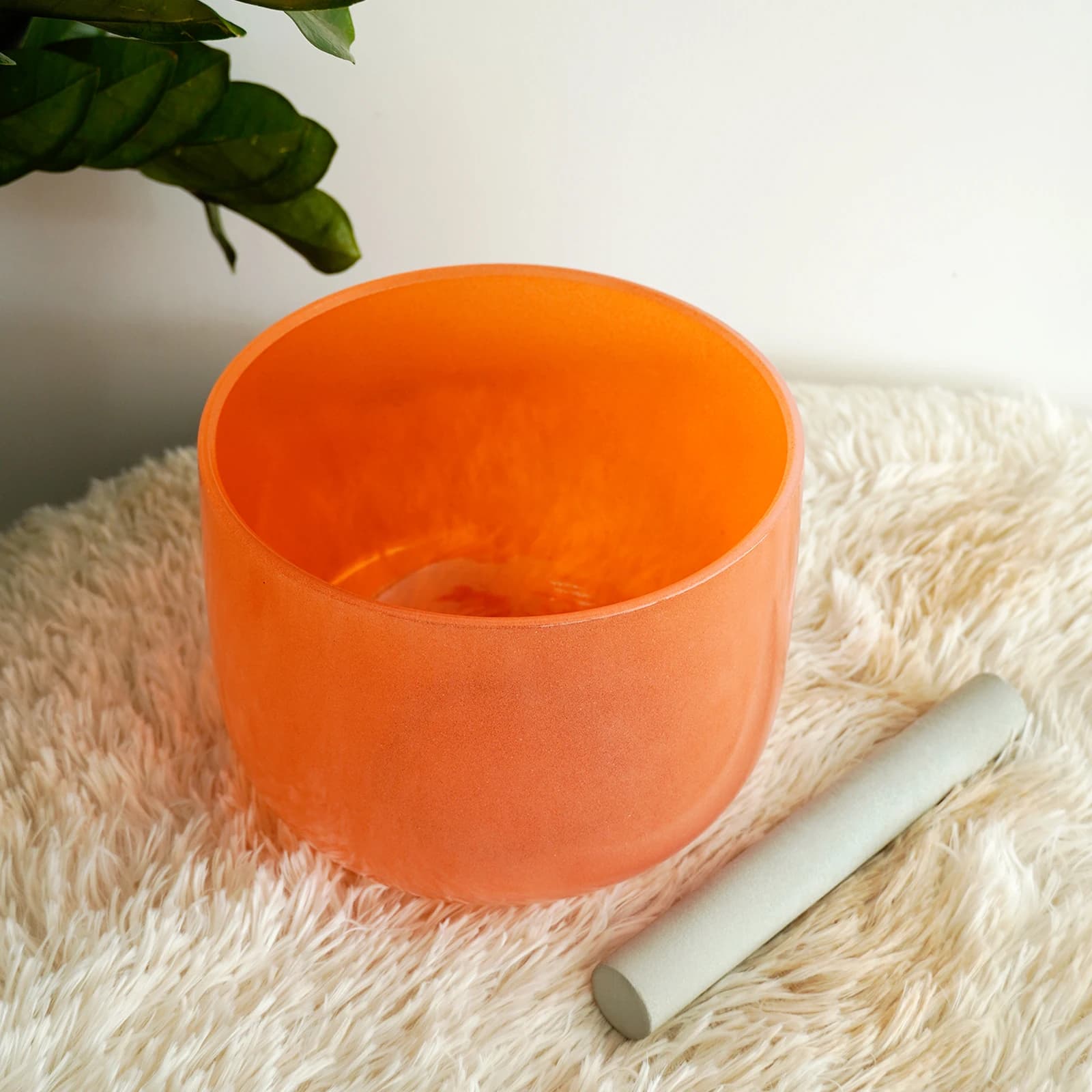 Hye-eun 10inch 440/432hz Orange Translucent Crystal Singing Bowl ,Tibetan Meditation Clear Quartz Bowl Sound Healing