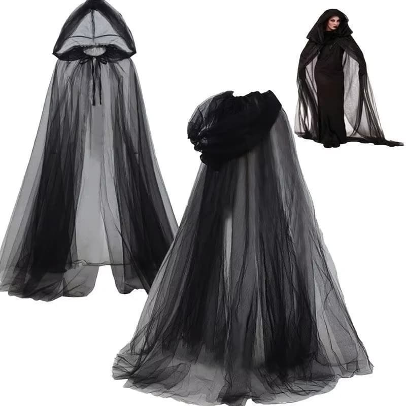 Black Bridal Shawl Witch Vampire Cosplay Cloak Halloween Double Cloak Game Party Costume Props Holiday Dress Up