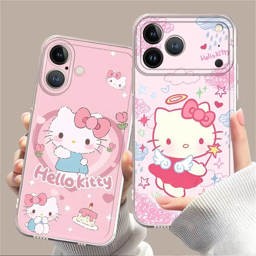 Cover per iPhone in silicone morbido trasparente Pink Angel Hello Kitty Kuromi per iPhone 11 12 13 14 15 16 17 Pro Max 14 Plus 17 Air XR 17E