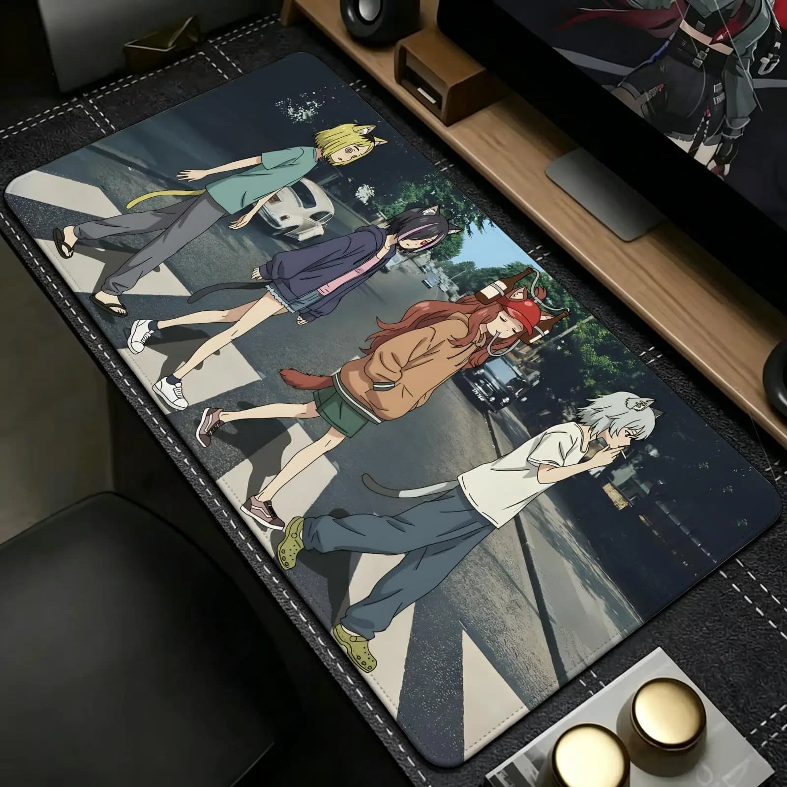 Chainsmoker Cat Mouse Pad Esports gaming mouse pad, stitched edge computer desk mat,anime style desktop mouse mat