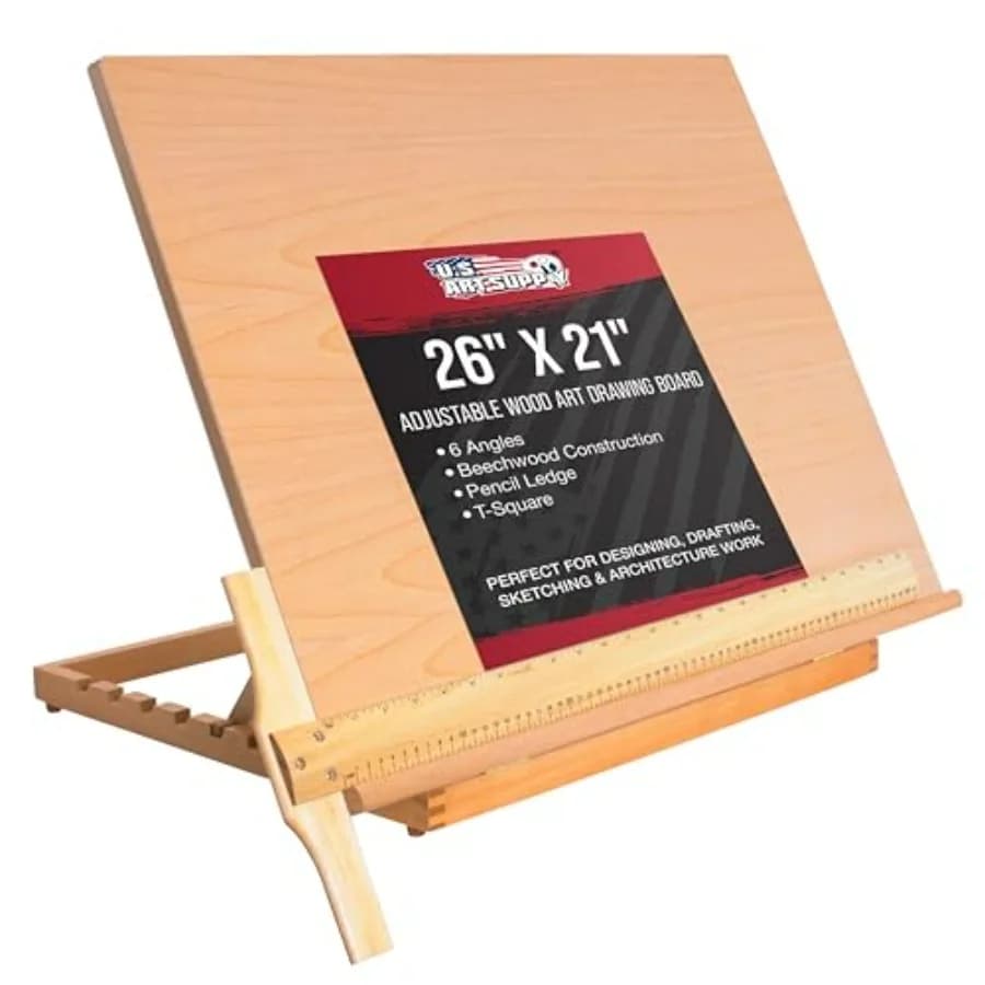Tavolo da Disegno in Legno Extra Large 26 x 21 con Cavalletto Regolabile per Pittura e Disegno - Tavolo da Disegno con T-Square e Matita