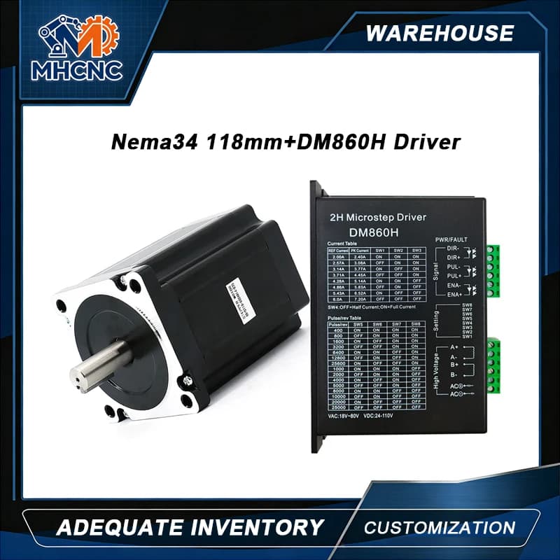 Kit Motore Stepper DC Open Loop MHCNC Nema34 118mm 8.5Nm con Driver DM860H per Router CNC, Braccio Robotico, Stampante 3D