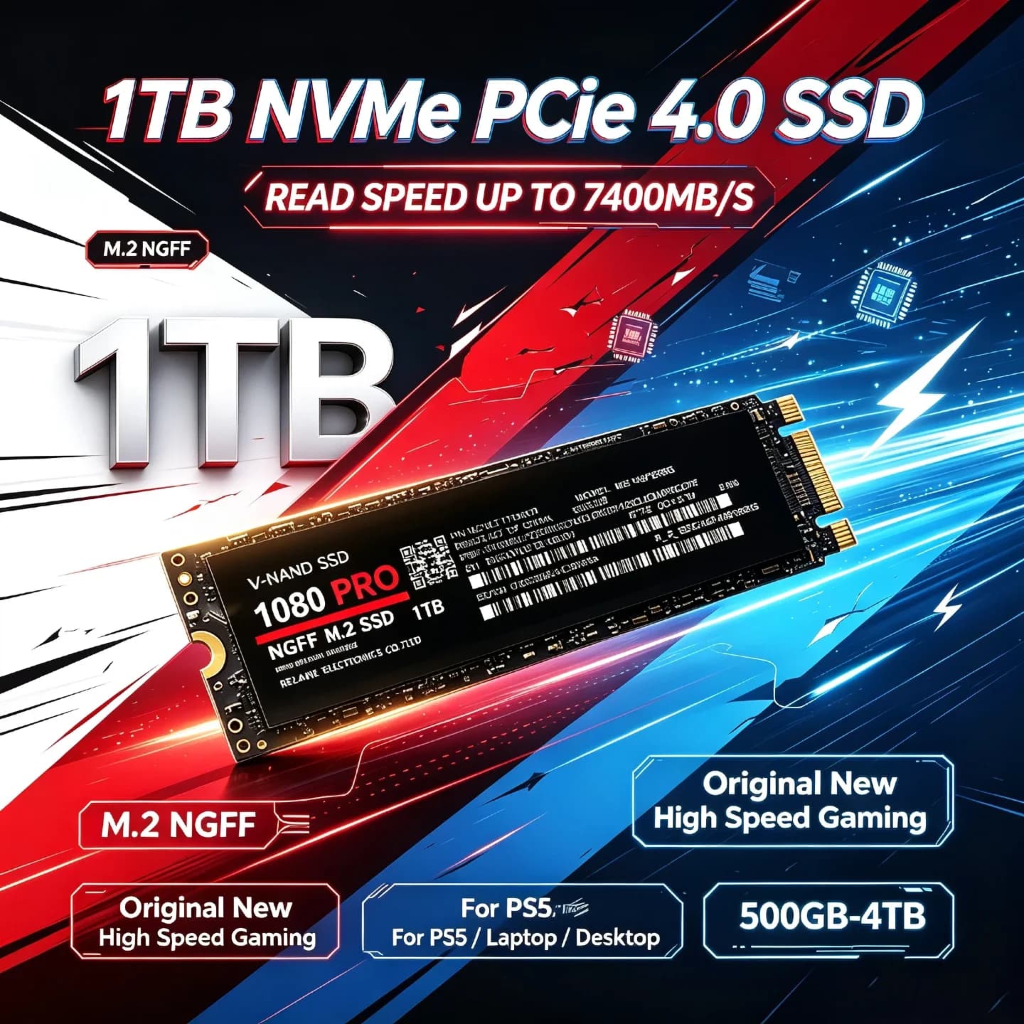 New Original M.2 NGFF NVMe PCIe 4.0 SSD High Speed Gaming Internal Drive Storage Upgrade For PS5 Laptop Desktop PC Student
