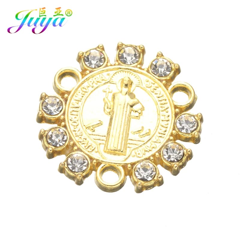 Juya Religious Jewelry Supplies 10Pcs/Lot Cz Rhinestones Christian Jesus Charm Connectors Accessories For DIY Jewelry Making