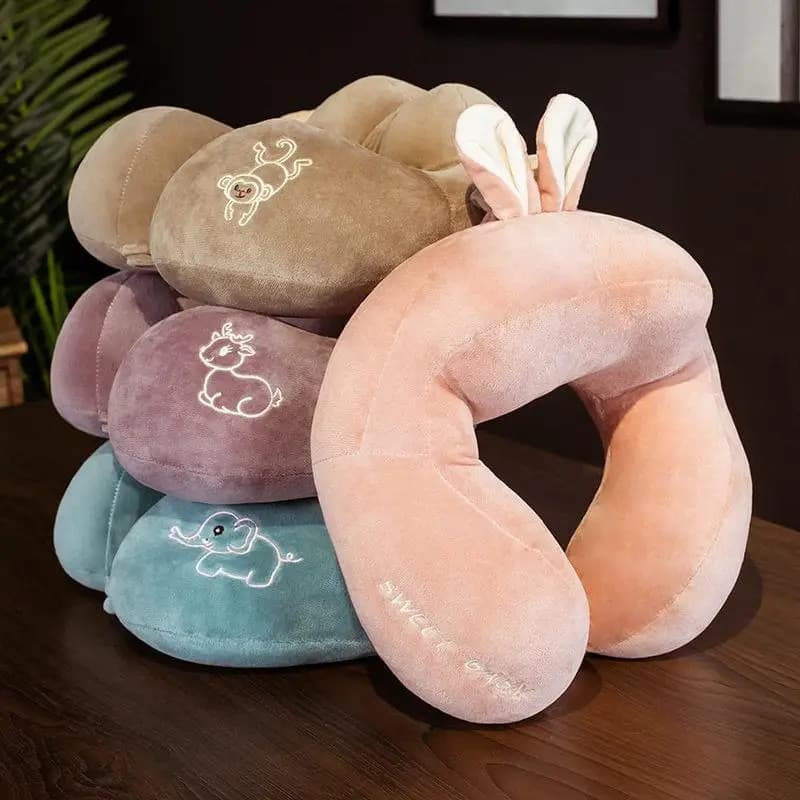 Cuscino a U con Animali Cartoon, Supporto per il Collo per Pisolini in Ufficio e Viaggi in Aereo, Design Traspirante, Supporto Rigido in TPE