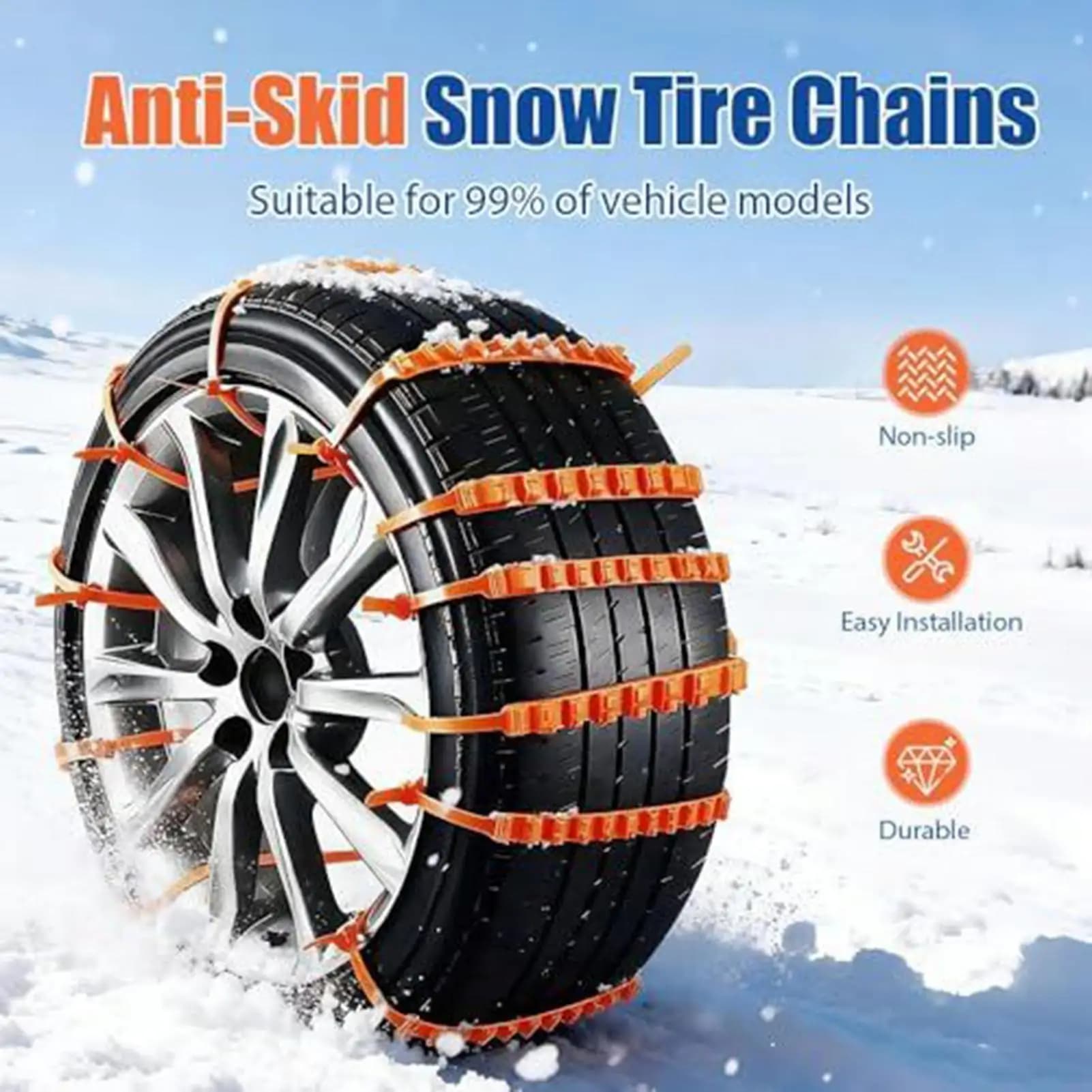 10 Pezzi Catene da Neve per Auto, Cinghie Antiscivolo per Pneumatici Invernali, Accessori di Emergenza per Auto